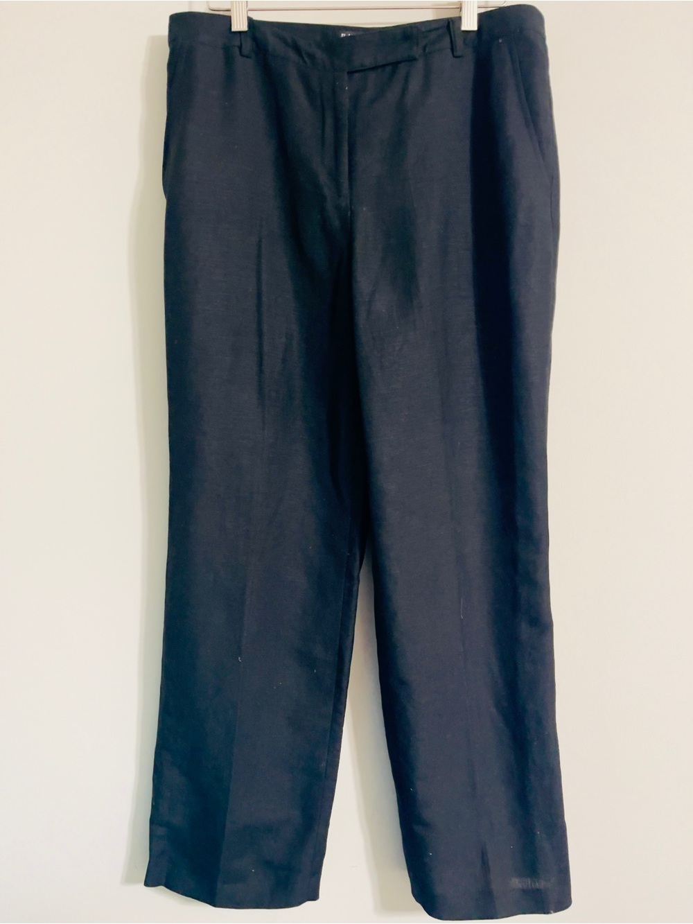 Kasper Linen Blend Dress Pants Sz 12P Black Straight Wide Leg Flat Front Pockets